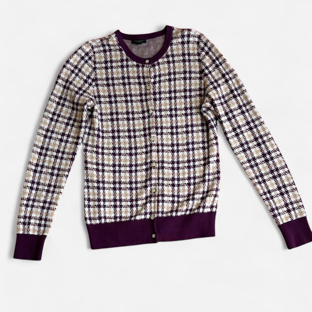 Ann Taylor Purple and Cream Cardigan Sweater